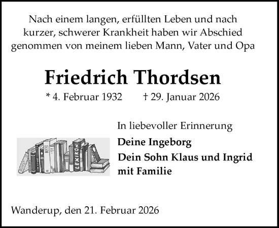 Traueranzeige von Friedrich Thordsen von Flensburger Tageblatt