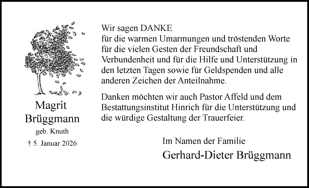  Traueranzeige für Gerhard-Dieter Brüggmann vom 14.02.2026 aus Uetersener Nachrichten, Der tip am Wochenende