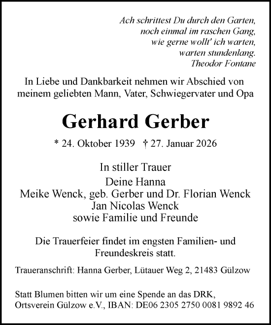 Traueranzeige von Gerhard Gerber von Wochenend Anzeiger