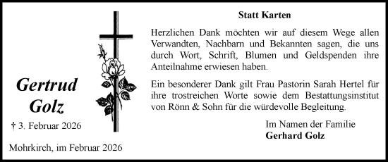 Traueranzeige von Gertrud Golz von Flensburger Tageblatt, Schleswiger Nachrichten, Schlei-Bote