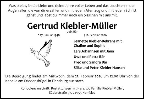 Traueranzeige von Gertrud Kiebler-Müller von Flensburger Tageblatt