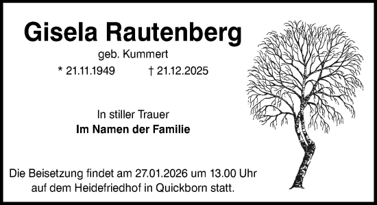 Traueranzeige von Gisela Rautenberg von Umschau