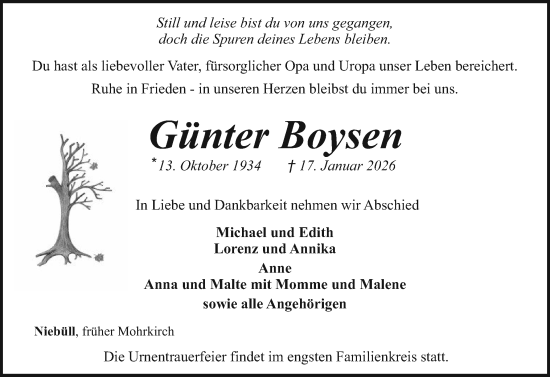 Traueranzeige von Günter Boysen 