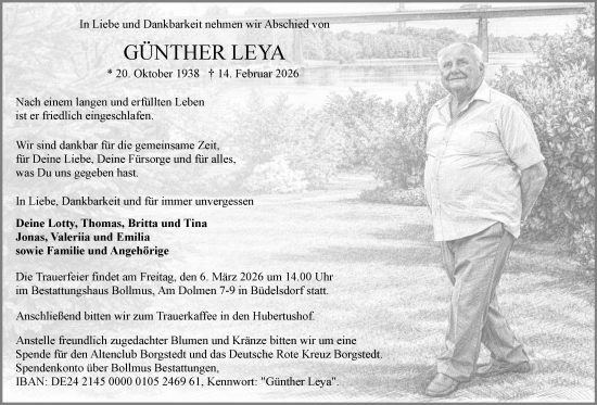 Traueranzeige von Günther Leya von Schleswig-Holsteinische Landeszeitung