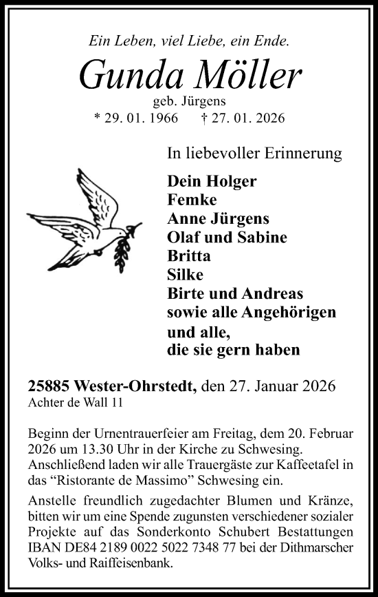 Traueranzeige von Gunda Möller von Husumer Nachrichten, Nordfriesland Tageblatt