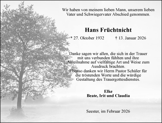 Traueranzeige von Hans Früchtnicht von Elmshorner Nachrichten, Barmstedter Zeitung