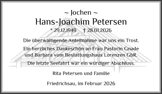 Traueranzeige von Hans-Joachim Petersen von Region Flensburg