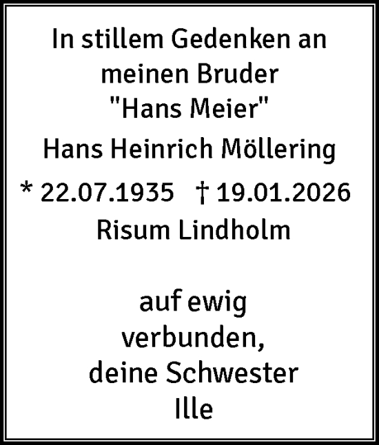 Traueranzeige von Hans Heinrich Möllering von Region Flensburg