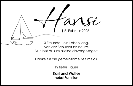 Traueranzeige von Hansi  von Wochenend Anzeiger