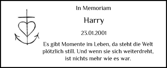 Traueranzeige von Harry  von Husumer Nachrichten, Nordfriesland Tageblatt