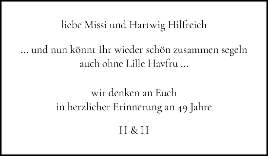 Traueranzeige von Hartwig Hilfreich von Sylter Rundschau