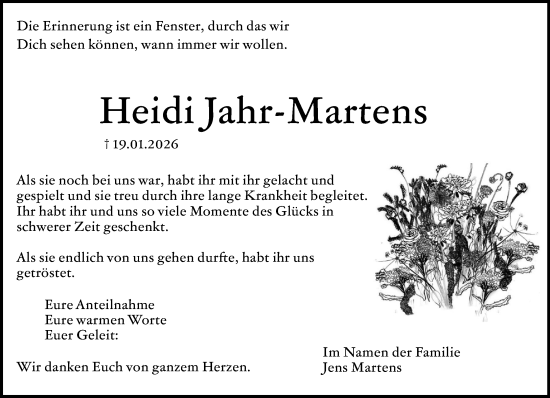Traueranzeige von Heidi Jahr-Martens von MARKT Ahrensburg/Bargteheide/Trittau und Stormarner Tageblatt