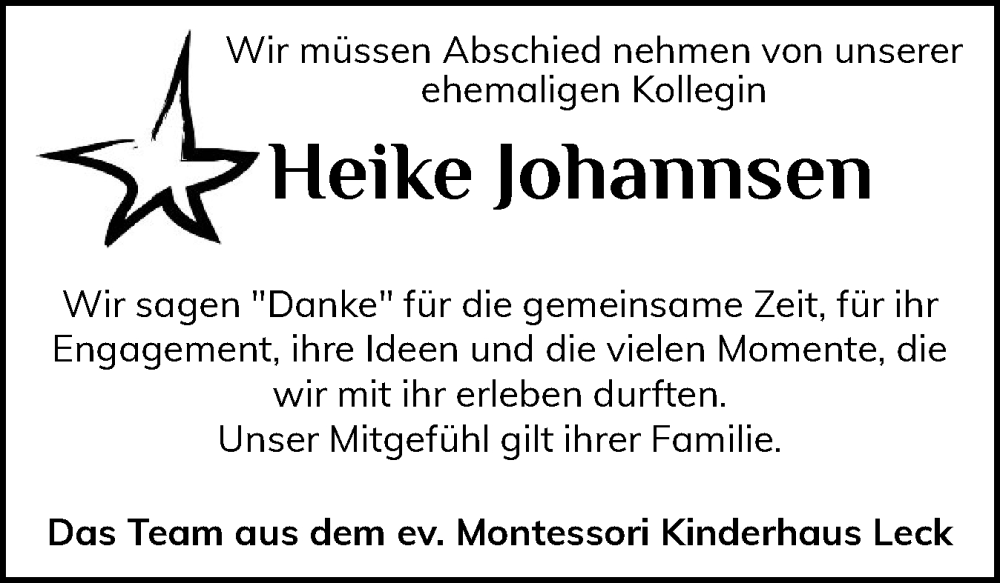  Traueranzeige für Heike Johannsen vom 07.02.2026 aus Region Flensburg