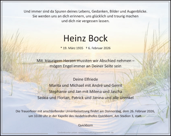 Traueranzeige von Heinz Bock von Umschau
