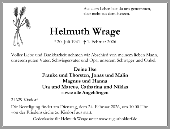 Traueranzeige von Helmuth Wrage von Umschau