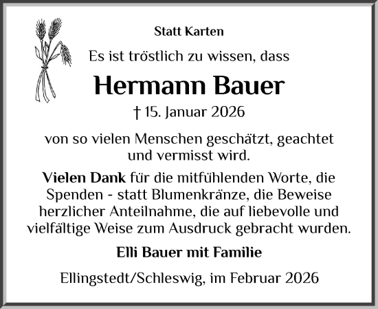 Traueranzeige von Hermann Bauer von Schleswiger Nachrichten, Schlei-Bote