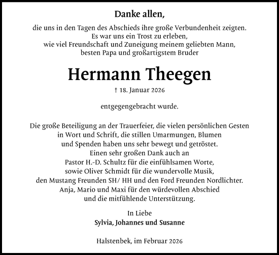Traueranzeige von Hermann Theegen von Region Pinneberg und tip Pinneberg