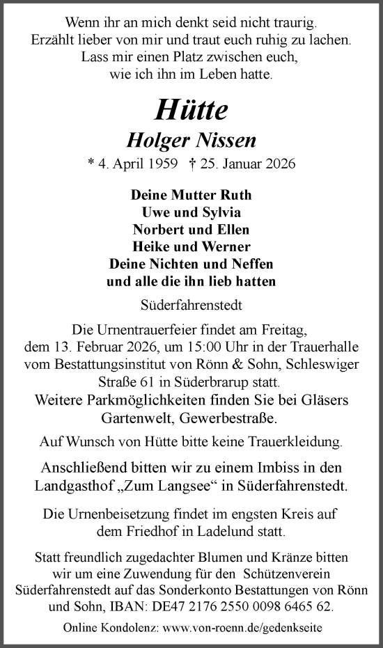 Traueranzeige von Holger Nissen von Region Flensburg
