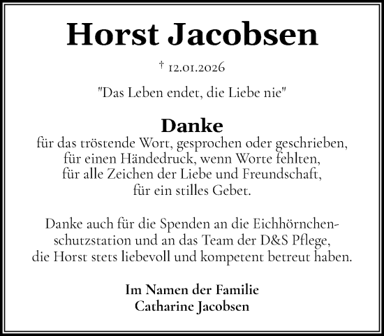 Traueranzeige von Horst Jacobsen von Eckernförder Zeitung, Hallo Eckernförde