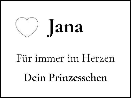 Traueranzeige von Jana  von Holsteinischer Courier