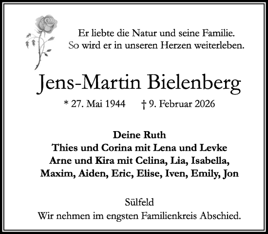 Traueranzeige von Jens-Martin Bielenberg von MARKT Ahrensburg/Bargteheide/Trittau und Stormarner Tageblatt