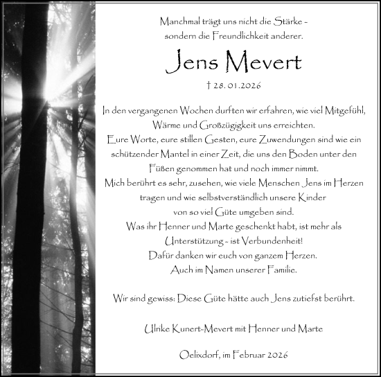 Traueranzeige von Jens Mevert von Norddeutsche Rundschau, Wilstersche Zeitung, Glückstädter Fortuna