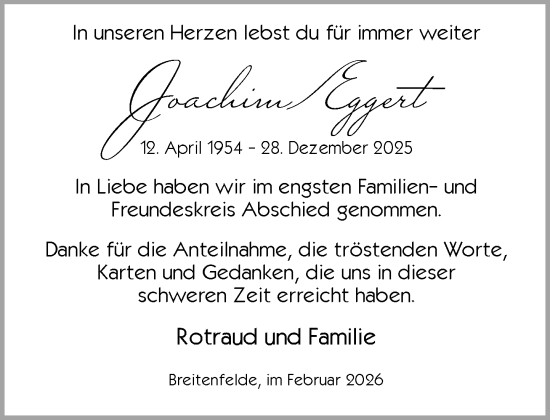 Traueranzeige von Joachim Eggert von MARKT Ratzeburg/Mölln