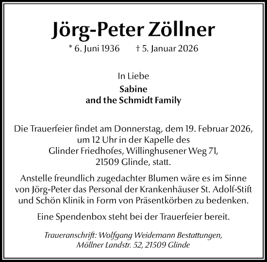 Traueranzeige von Jörg-Peter Zöllner von MARKT Glinde/Reinfeld