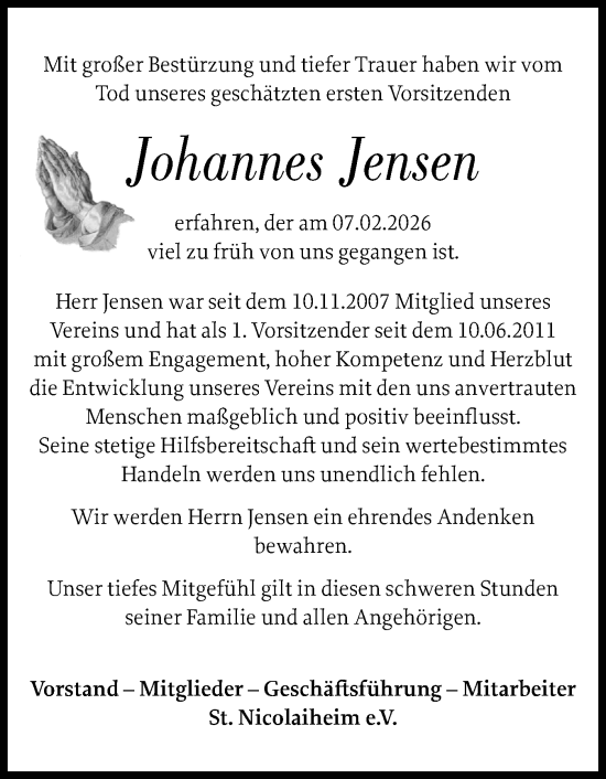 Traueranzeige von Johannes Jensen von Schleswiger Nachrichten, Schlei-Bote