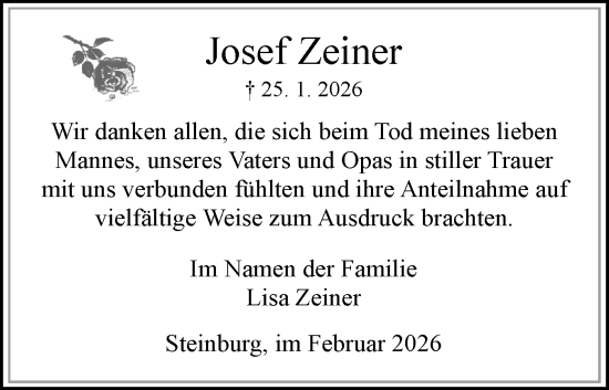 Traueranzeige von Josef Zeiner von Norddeutsche Rundschau, Wilstersche Zeitung, Glückstädter Fortuna