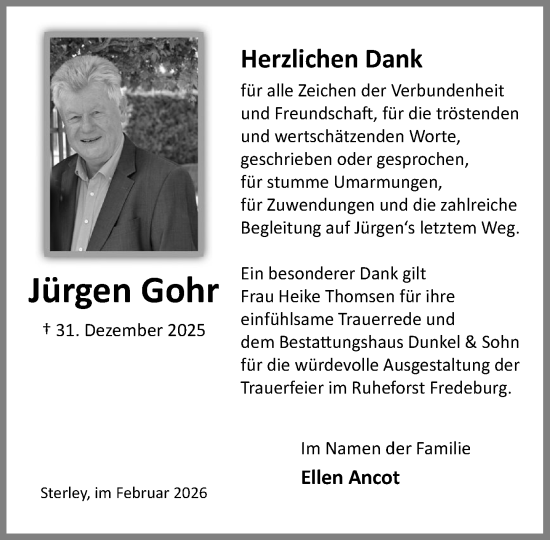 Traueranzeige von Jürgen Gohr von MARKT Ratzeburg/Mölln