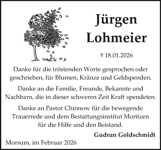 Traueranzeige von Jürgen Lohmeier von Sylter Rundschau
