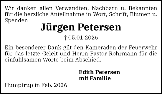 Traueranzeige von Jürgen Petersen von Husumer Nachrichten, Nordfriesland Tageblatt
