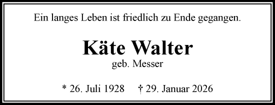 Traueranzeige von Käte Walter von Heimatspiegel