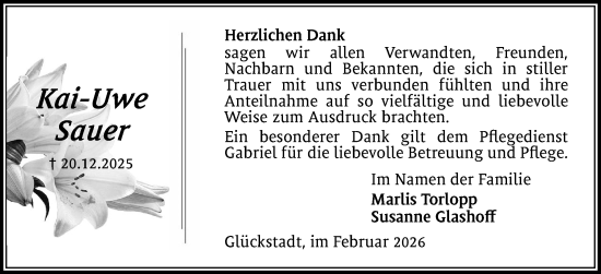 Traueranzeige von Kai-Uwe Sauer von Norddeutsche Rundschau, Wilstersche Zeitung, Glückstädter Fortuna