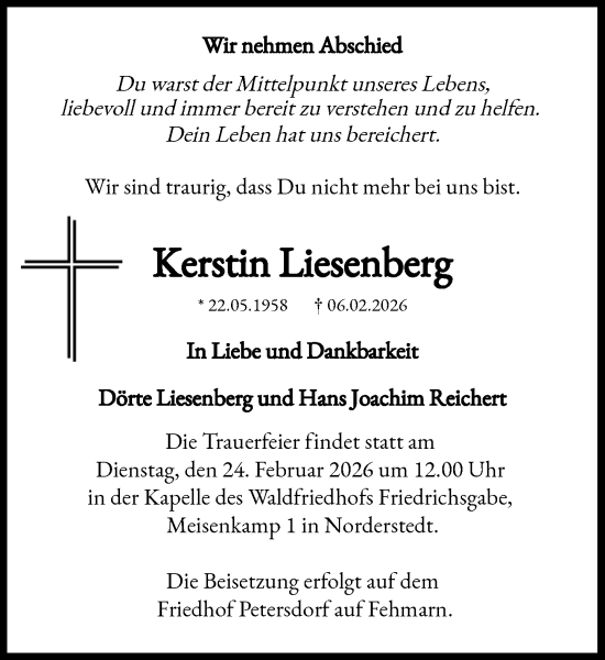 Traueranzeige von Kerstin Liesenberg von Heimatspiegel
