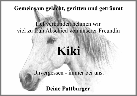 Traueranzeige von Kiki  von Flensburger Tageblatt, Schleswiger Nachrichten, Schlei-Bote