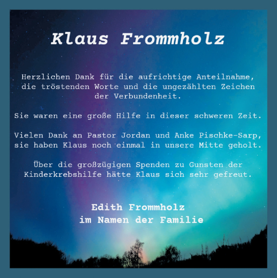 Traueranzeige von Klaus Frommholz von Eckernförder Zeitung, Hallo Eckernförde