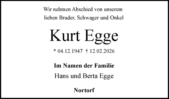 Traueranzeige von Kurt Egge von Norddeutsche Rundschau, Wilstersche Zeitung, Glückstädter Fortuna