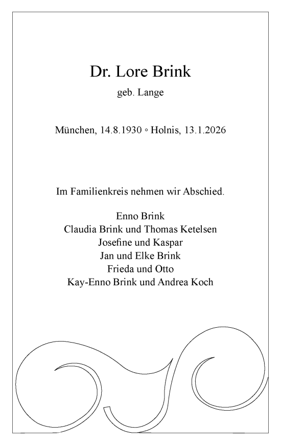 Traueranzeige von Lore Brink von Flensburger Tageblatt