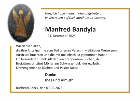 Traueranzeige von Manfred Bandyla von Wochenend Anzeiger