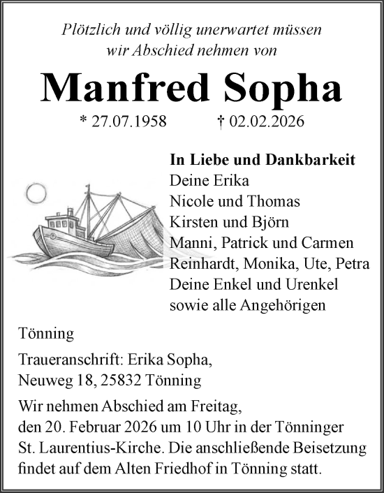 Traueranzeige von Manfred Sopha von Die WochenSchau Gesamtausgabe