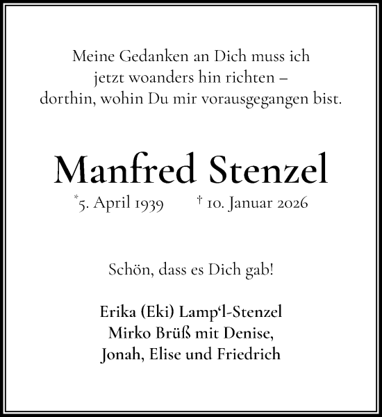Traueranzeige von Manfred Stenzel von MARKT Ahrensburg/Bargteheide/Trittau und Stormarner Tageblatt