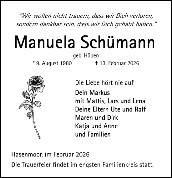 Traueranzeige von Manuela Schümann von Umschau