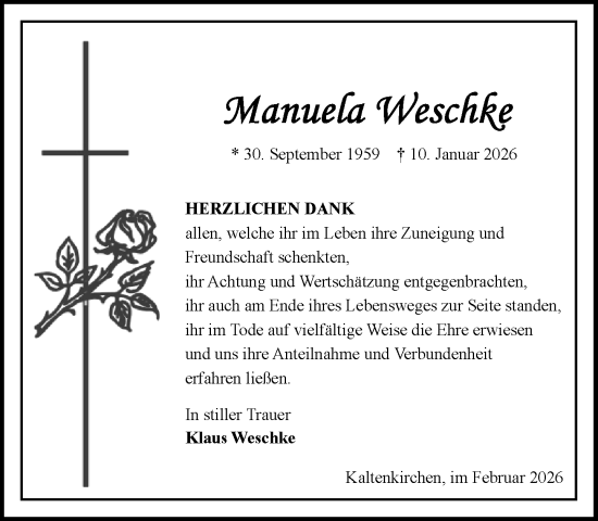 Traueranzeige von Manuela Weschke von Umschau