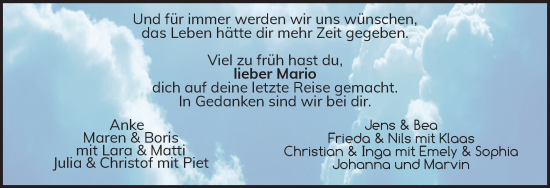 Traueranzeige von Mario  von Eckernförder Zeitung, Hallo Eckernförde