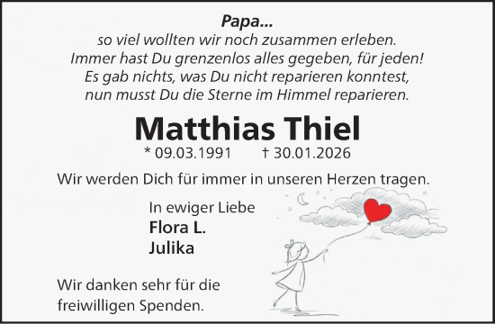 Traueranzeige von Matthias Thiel von Wochenend Anzeiger