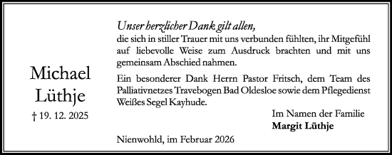 Traueranzeige von Michael Lüthje von MARKT Ahrensburg/Bargteheide/Trittau und Stormarner Tageblatt