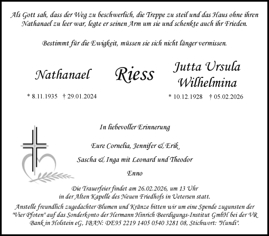 Traueranzeige von Nathanael Riess von Uetersener Nachrichten, Der tip am Wochenende