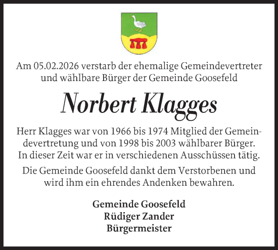 Traueranzeige von Norbert Klagges von Eckernförder Zeitung